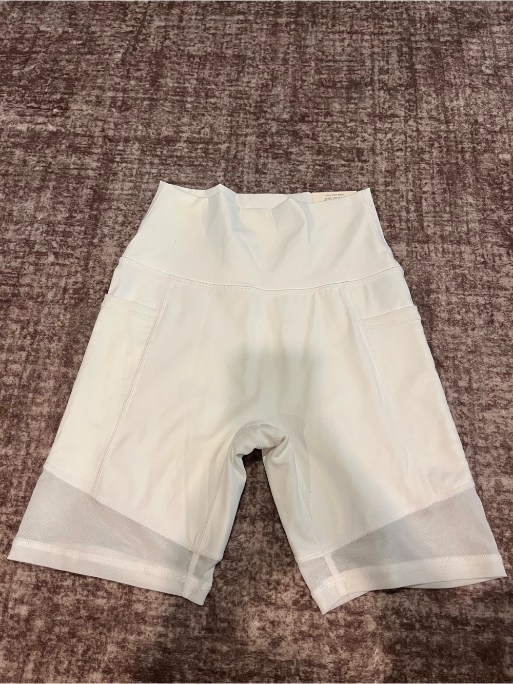 aerie White High-Rise Bike Shorts with Mesh Hem